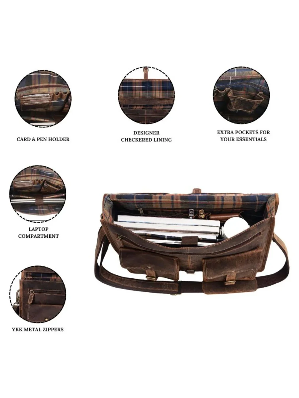 18 Inch Leather Briefcase Laptop Bag for Men Women Top-Grain Buffalo Leather